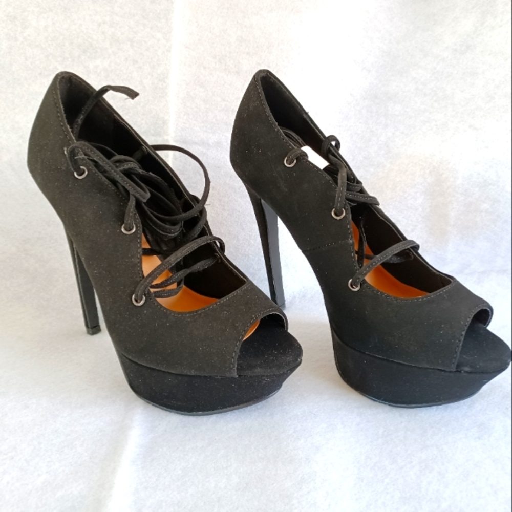 Paprika brand lace up open toe heels